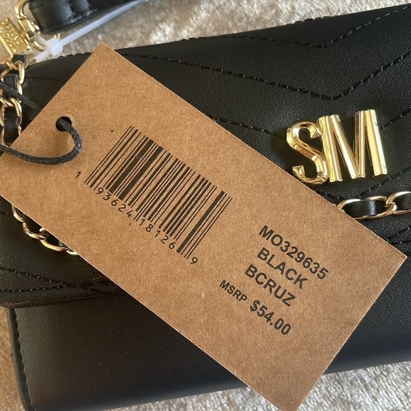 Brand New Steve Madden Black Wristlet Trifold Wallet w/ Gold Tone Chain Accents - Picture 7 of 16